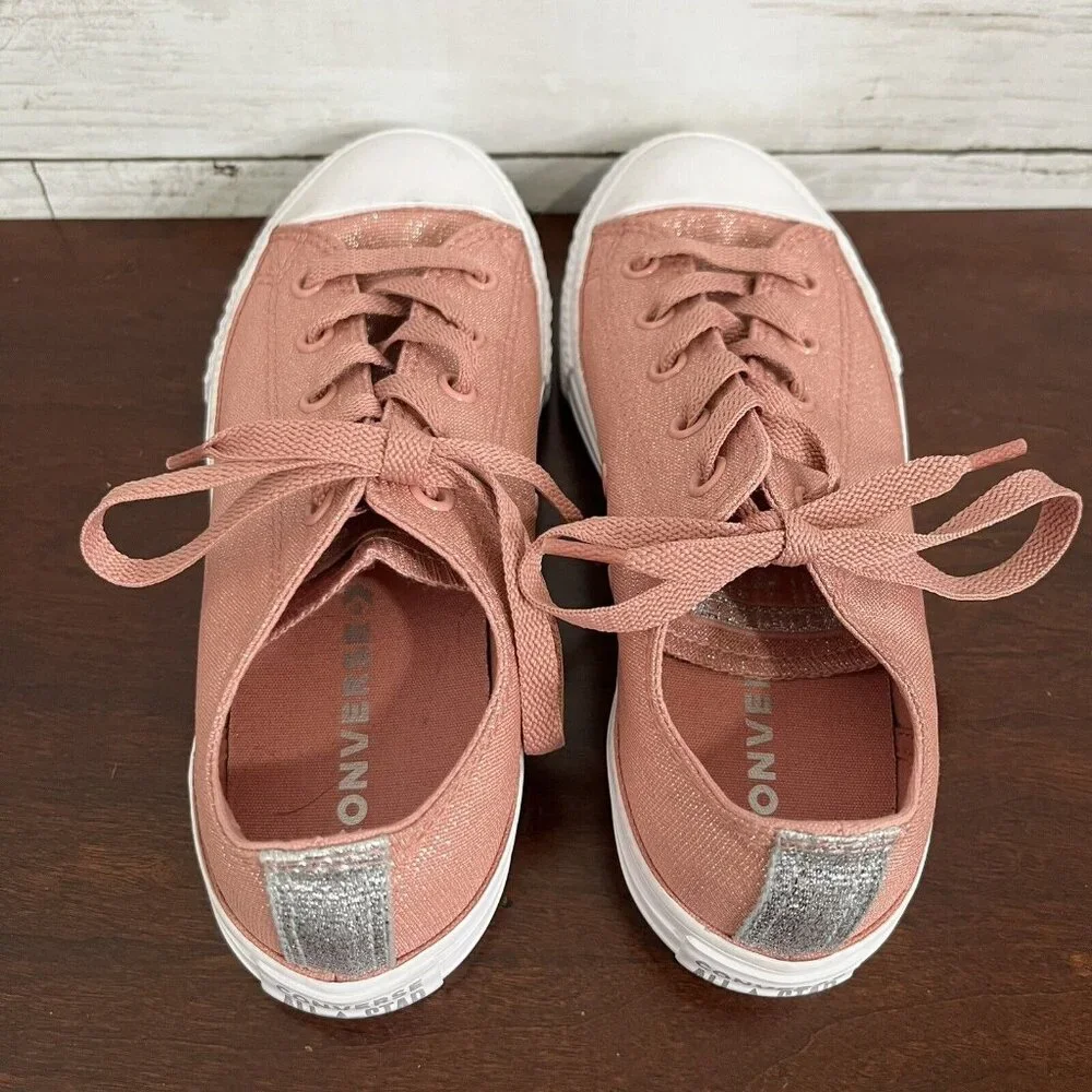 Converse All Star Junior Girls Metallic Sparkle Sneaker Shoes Size 2 Pink MINT
